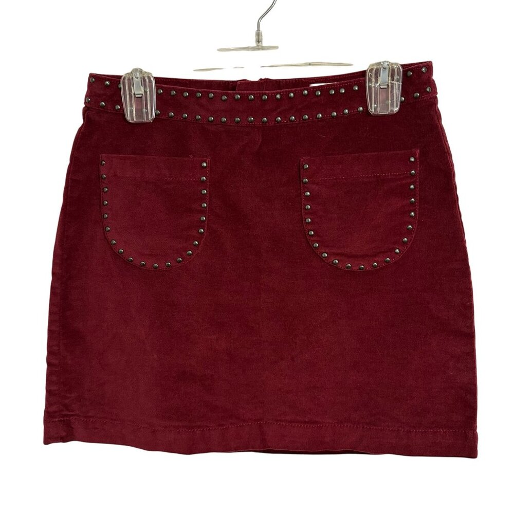 Mossimo Supply Co Womens Burgundy Velveteen Studded Mini Skirt Size 4 Retro Chic